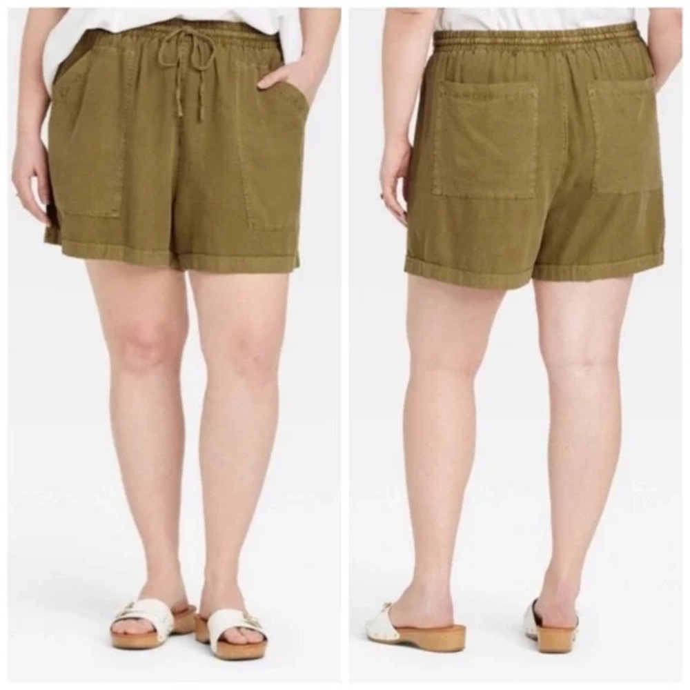 Universal Thread Women’s Mid-Rise Tie Waist Olive Linen Utility Shorts XL